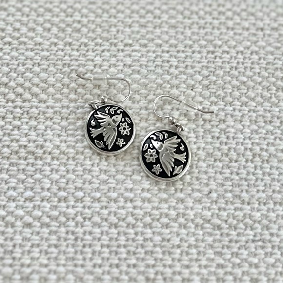 BRIGHTON Moonlight Garden French Wire Earrings • Silver Black Bird Round JA7113 - Picture 2 of 8